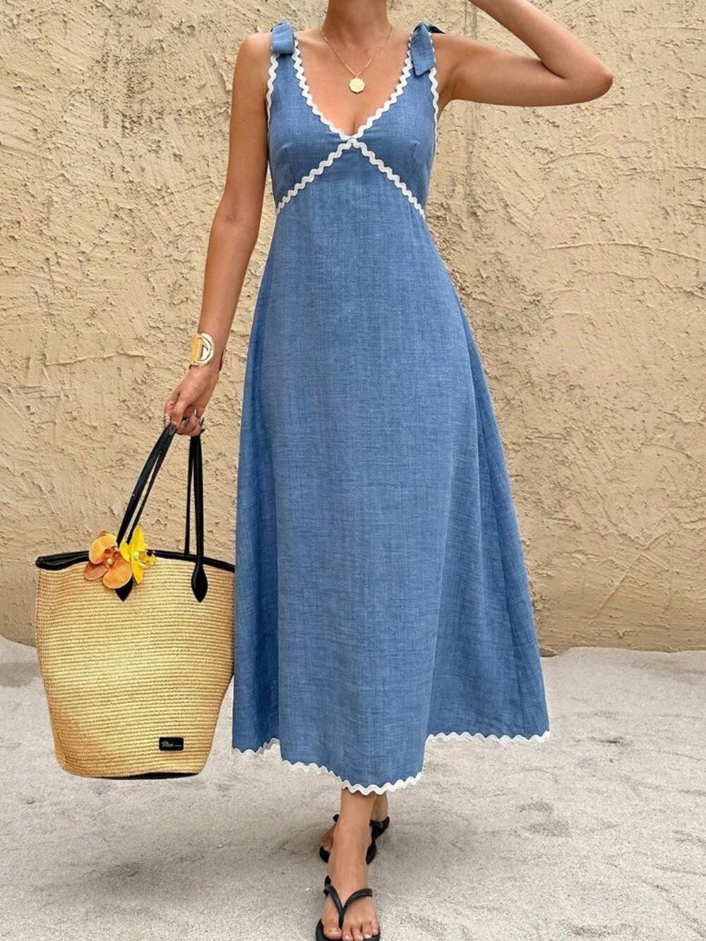 Blue Casual Women's Sleeveless Mid-Length Dress - Picture 5 of 6